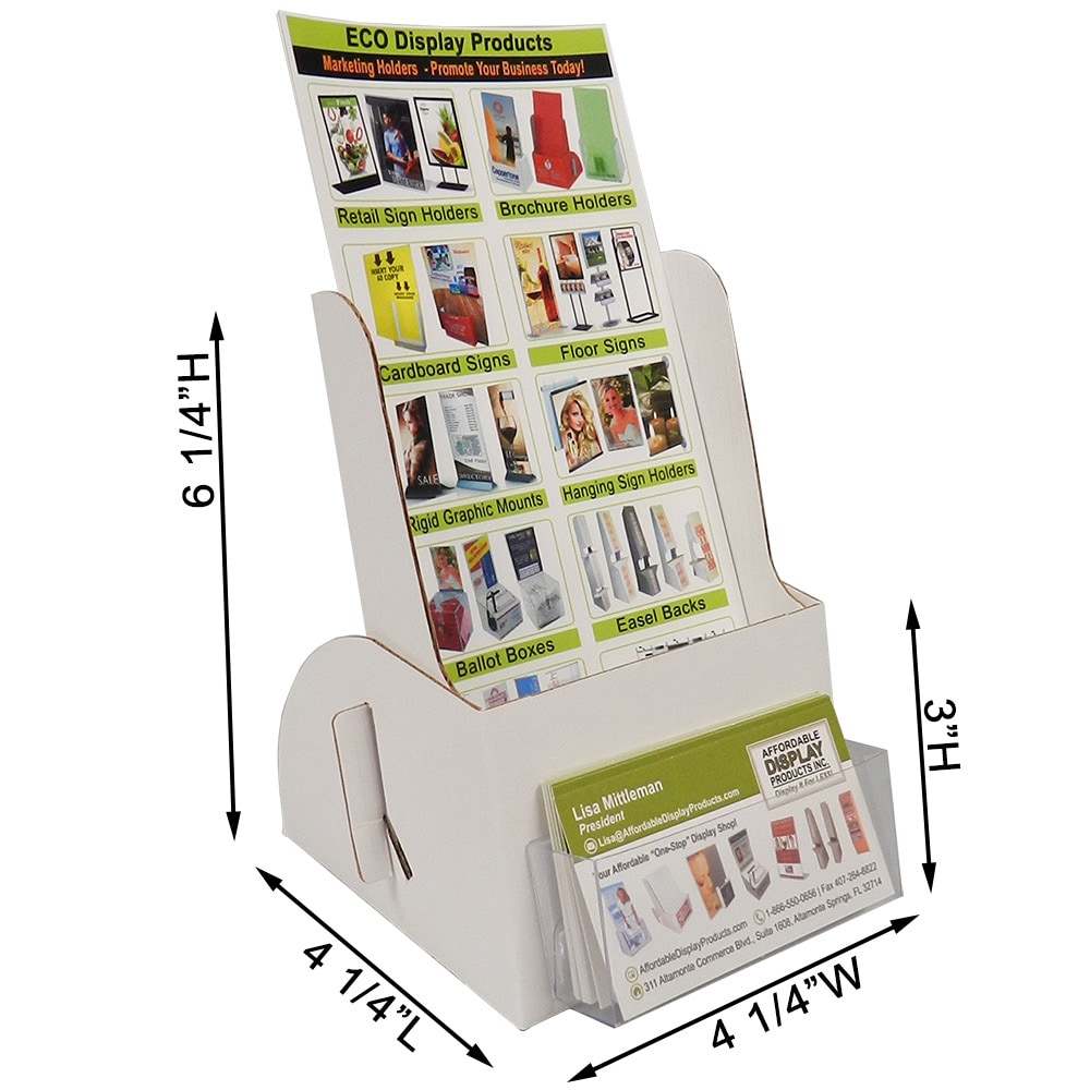 Cardboard Brochure Holder With Business Card Pocket Main 4 1 4w X 6 4h 2d Cardboard Brochure Holder