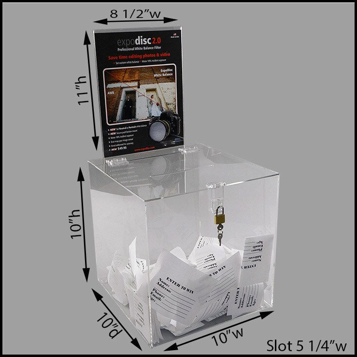 Marketing Holders 12 Inch Locking Ballot Box Clear Acrylic Square Cube Top  Locking See Through Countertop Contests Entry or Collection Bin