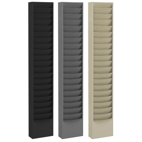 Material Code Pockets For Racks 23 Pocket Metal Wall Literature Rack, Black, Gray, Tan
