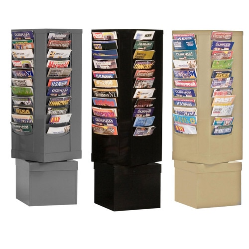 44 Pocket Free Standing Rotary Magazine Rack; Steel, Black, Gray, Tan