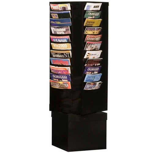 44 Pocket Free Standing Rotary Magazine Rack; Steel, Black, Gray, Tan