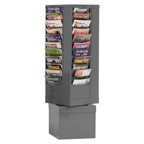 Compact Magazine Rack 44 Pocket Free Standing Rotary Magazine Rack; Steel, Black, Gray, Tan