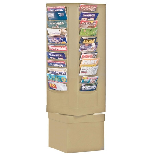 Modular Magazine Rack Sizes 44 Pocket Free Standing Rotary Magazine Rack; Steel, Black, Gray, Tan