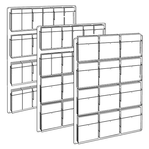 Wall Brochure Display Racks with Adjustable Pockets - 12-24 Pockets