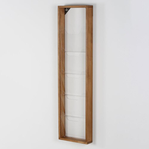 5 Pocket Wood Wall Magazine Rack for Wall, For 8.5x11 Magazines, Dark Wood