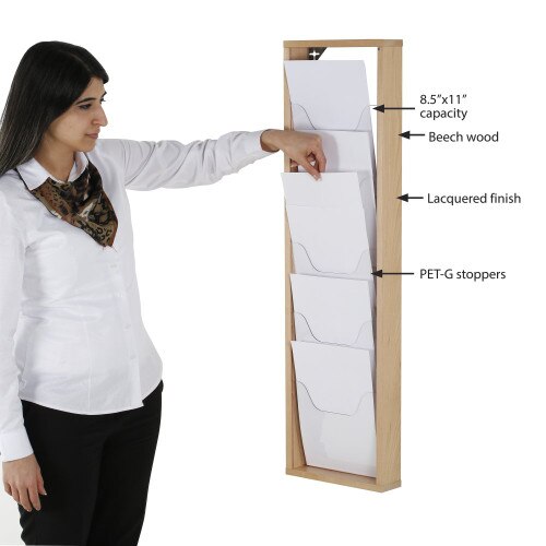5 Pocket Wood Wall Magazine Rack for Wall, For 8.5x11 Magazines ...