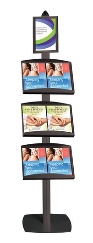 Free Standing Display Stand, 3 Steel Shelves & Sign Frame, Black