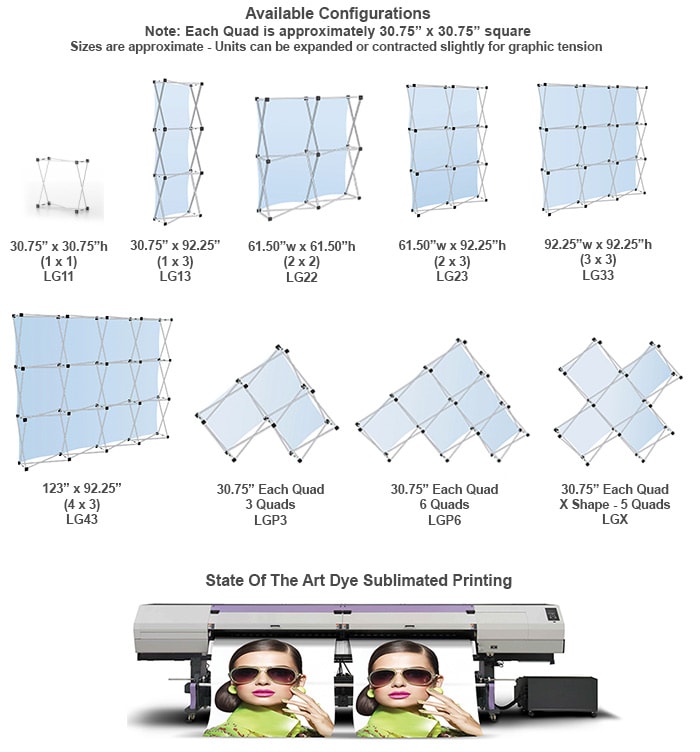 pop-up fabric wall configurations and sizes