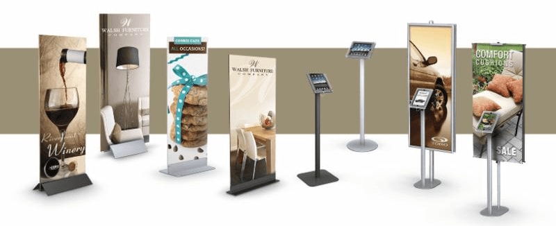 Variety Of Visual Merchandising Banner Stands, Retail Store Displays And Shopping Mall Signage