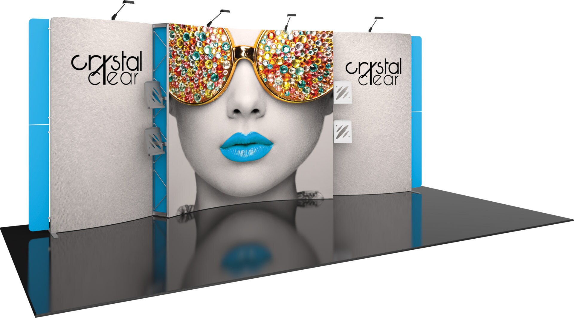 20' Trade Show Exhibit Backwall | Graphic Panels, Accent Wings & LED Lights